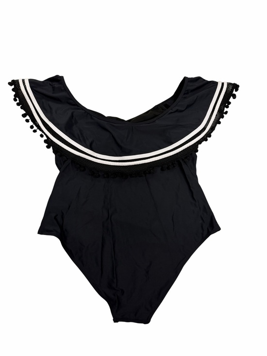 Other - Black Off-Shoulder One-Piece Swimsuit with Pom Trim